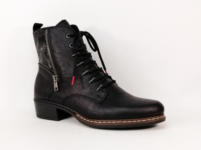 Bottine femme chic et originale noire à lacets RIEKER Y0800-00 confortable