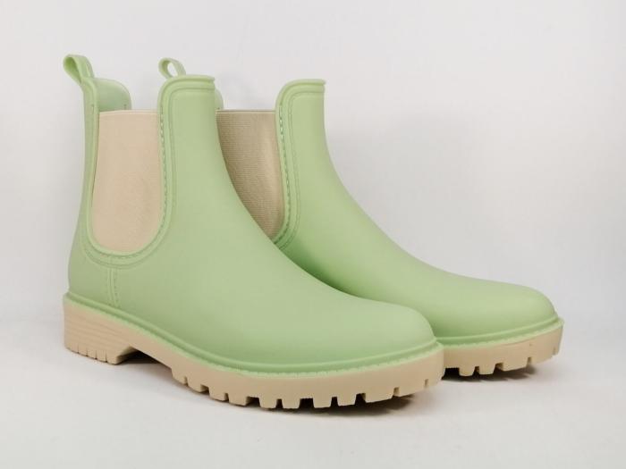 Bottines de pluie femme originales vert anis destockage MORAN'S xadette pas cher