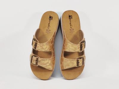 Claquette femme confortable semelle cuir tendance MORAN'S drure beige compensée à pas cher