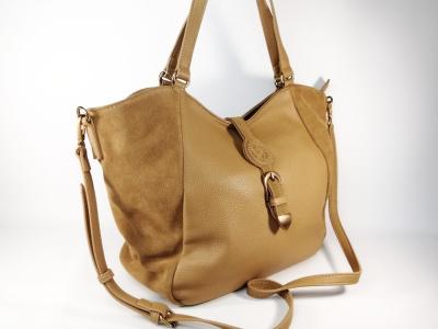 Grand sac bandoulière femme cabas cuir camel en destockage CARMELA 186214 pas cher