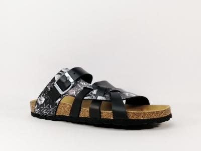 Mule souple noire  trois brides MORANS Jolivet pour femme