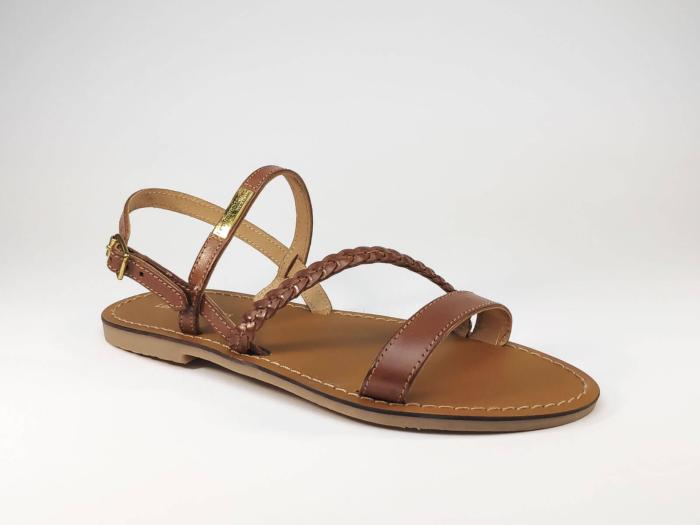 sandale plate cuir camel homme