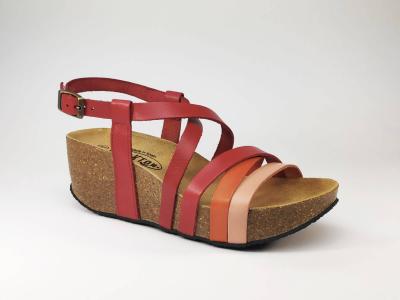 Sandale compensée rouge tout cuir semelle bio PLAKTON So Song pour femme