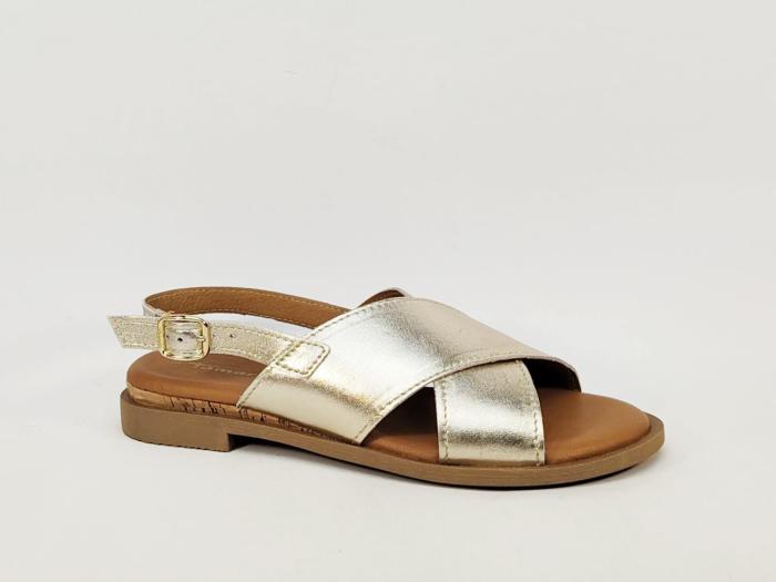 Sandales dorées femme plates croisées en cuir souple confortable et chic TAMARIS 28102