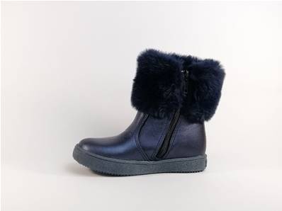 Bottine fourrée en cuir bleu marine BOPY Bilki pour fillette