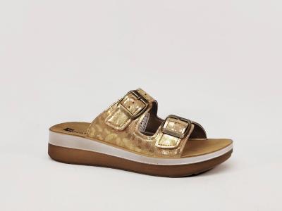 Claquette femme confortable semelle cuir tendance MORAN'S drure beige compensée à pas cher