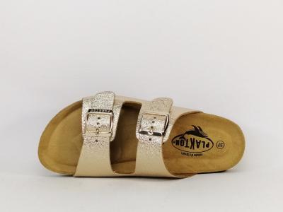 Mule femme cuir or chic grand confort PLAKTON beta platino - Fabrication Espagne
