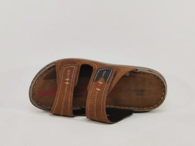 Mule homme confortable cuir marron à scratch pieds larges semelle épaisse MORAN'S tashat