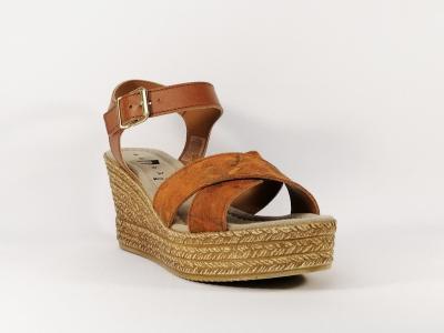Sandale compensée en cuir orange AGORA Pavana femme fabriquée en Italie