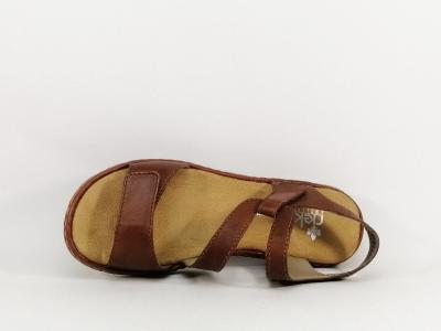 Sandale femme confort RIEKER 659C7 cuir camel à velcro