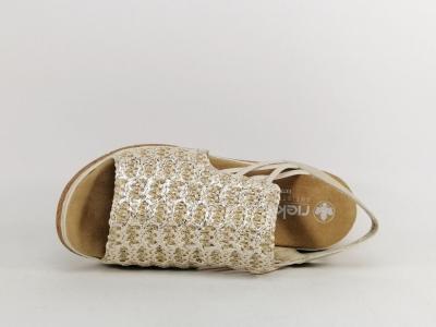 Sandale femme pied large chic semelle confortable RIEKER 62741 beige à élastiques