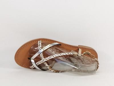 Sandale plate cuir blanc or destockage TROPEZIENNES Monatres pour femme