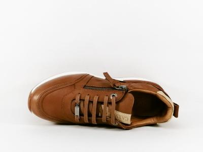 Sneakers femme cuir camel tendance confortable destockage CARMELA 160208 zip lacets