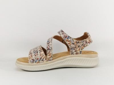 Sandale femme confortable et originale à velcro pour pied large ROMIKA 74R009200600 beige multi