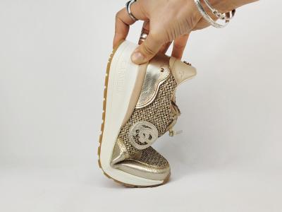 Baskets femme compensées sans lacets cuir raphia or destockage CARMELA 162357 confort