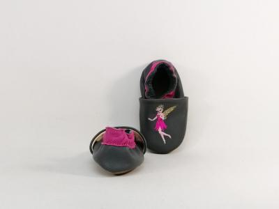 Chausson pour bebe naissance fille cuir souple fée BELLAMY en destockage 0 à 6 mois