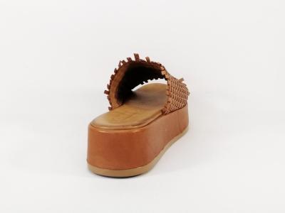 Mule plateforme cuir souple camel femme destockage CARMELA 67299