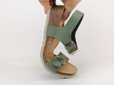 Sandale compensée femme semelle confortable cuir vert destockage MORAN'S Jouty à pas cher