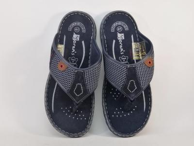 Tong homme confortable cuir marine destockage MORAN'S tapli à pas cher