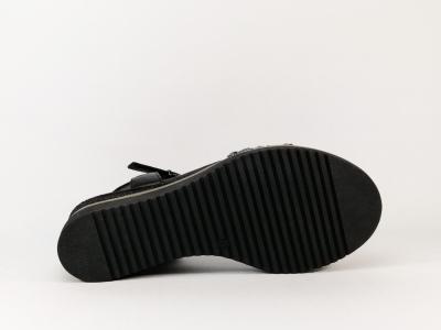 Sandale compensée en cuir noir destockage TAMARIS 28243 pour femme