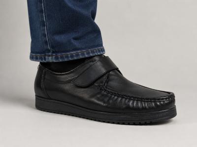 Chaussures homme grand confort tout cuir noir à velcro ORLAND 201 souple
