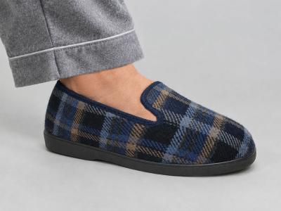 Charentaise homme chausson fourré en laine NOCTIS Bonsoir à pas cher marine à carreaux