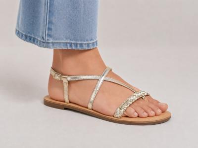 Sandale TROPEZIENNES diamore destockage à pas cher cuir or et blanc femme