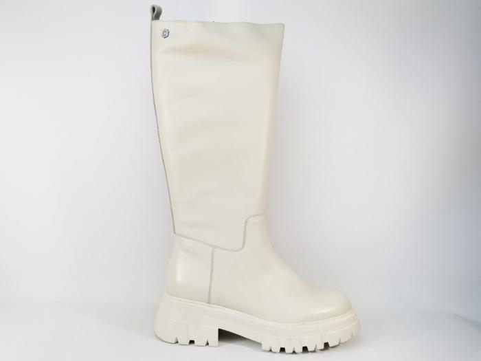 Bottes blanches cuir femme destockage CARMELA 68186 style rangers