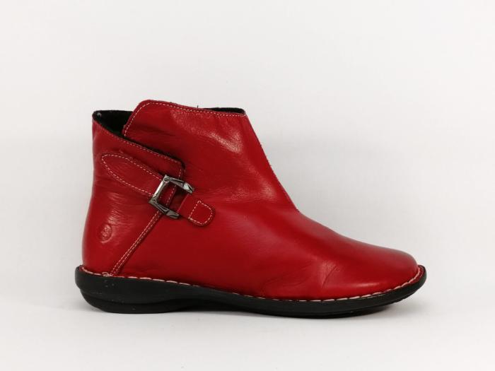 Bottine femme rouge confortable cuir souple MORAN'S gringe plate avec zip