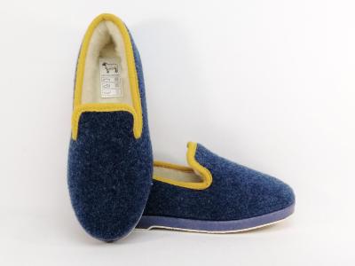 Chausson charentaise fourre en pure laine bleu jean mixte homme femme SOCA 2520