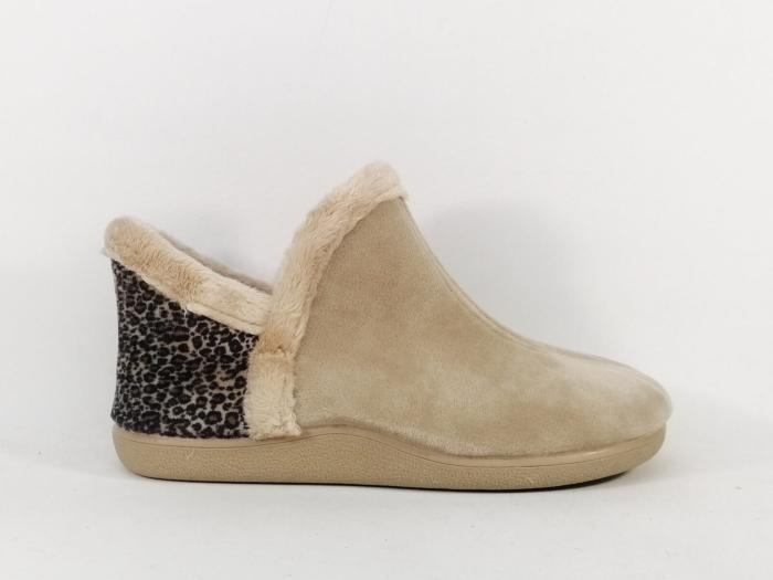 Chaussons femme confort de qualité montants et chauds ZEL'S 9382 velours beige leopard