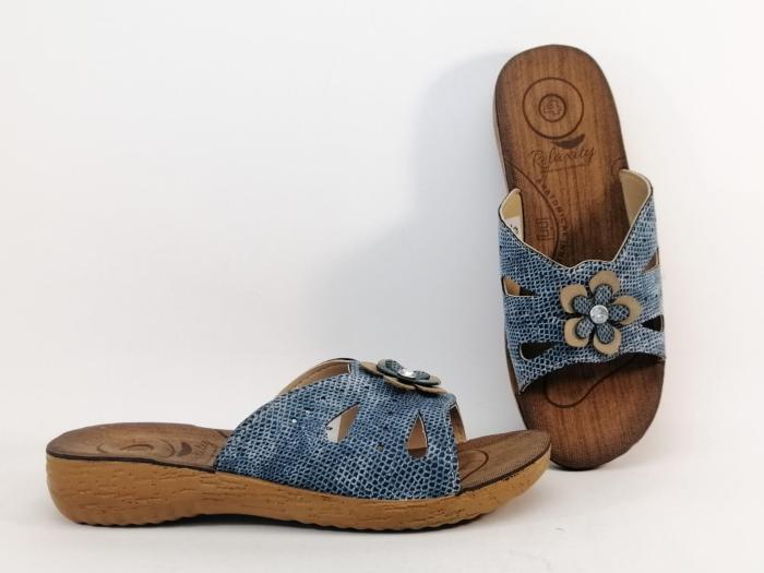Mule compensée femme à pas cher RELAXITY Maddox bleu jean semelle anatomique