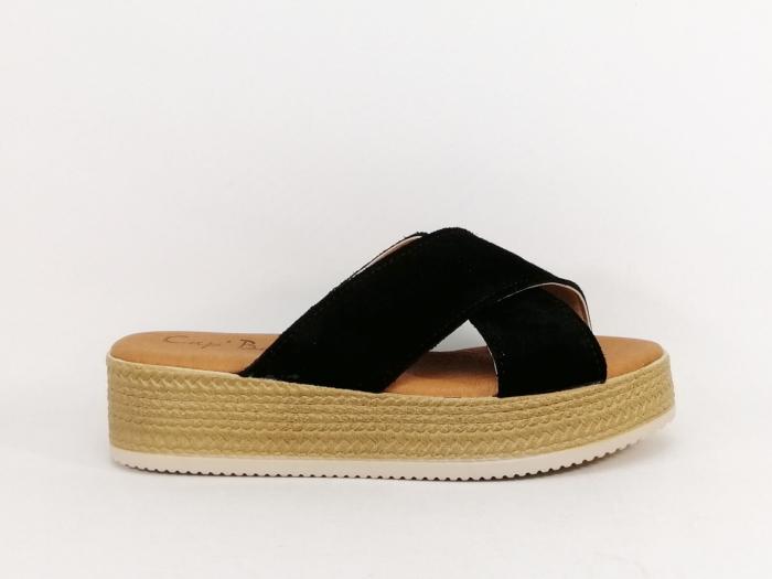 Mule plateforme femme cuir noir chic et confortable à pas cher CAP BASSIN 25061