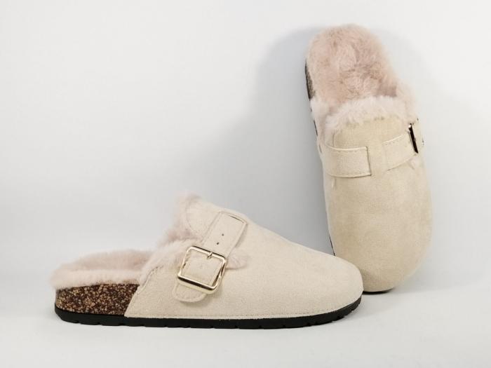 Sabot fourré femme beige chaud et tendance à pas cher CHIC SHOES R116