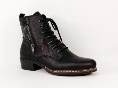 Bottine femme chic et originale noire à lacets RIEKER Y0800-00 confortable