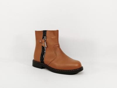 Bottine fille destockage BOPY sorene cuir camel avec zip à pas cher