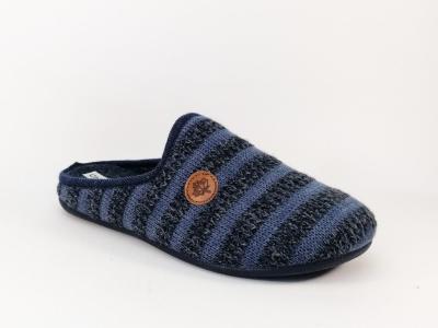 Chausson mule homme en laine bleue  pas cher CHIC & RELAX Biblio