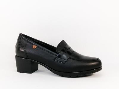 Mocassin femme à talon 5cm cuir souple noir grand confort VALERIA'S 9541