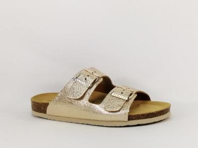Mule femme cuir or chic grand confort PLAKTON beta platino - Fabrication Espagne