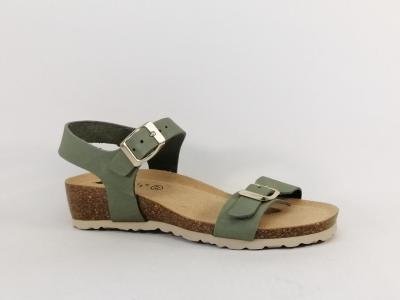 Sandale compense femme semelle confortable cuir vert destockage MORAN'S Jouty  pas cher