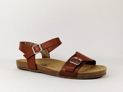 Sandale plate en cuir camel fabrique en Espagne JORDANA 2136 femme