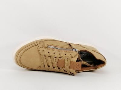 Basket tendance femme cuir camel chic et confort destockage TAMARIS 23707