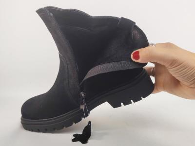 Boots fourrée femme pas cher cuir daim noir confortable et souple ARISE B972614