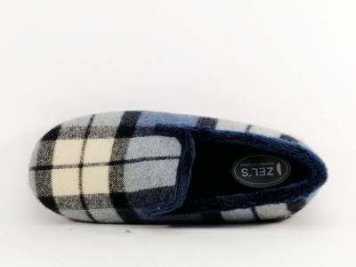 Chausson homme confortable charentaise à carreaux souple ZEL'S 7031 marine