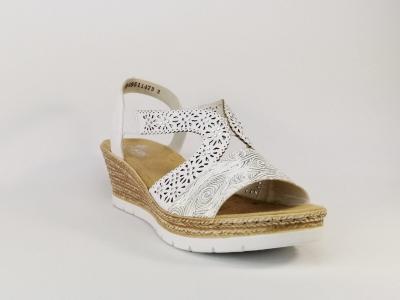 Sandale blanche compensée très confortable RIEKER 61916 pour femme