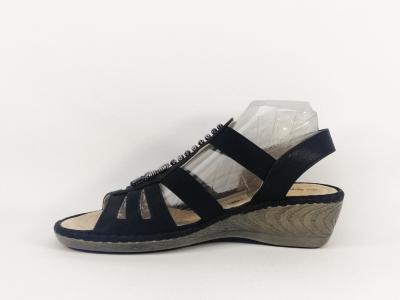 Sandale femme confort à élastique, compensée à pas cher SWEET'R mimoul noir chic en cuir