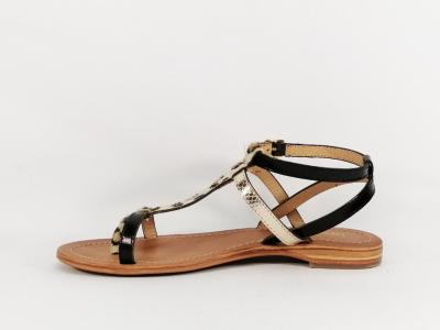 Sandale TROPEZIENNES femme cuir noir leopard destockage baie pas cher