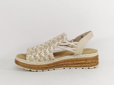 Sandale femme pied large chic semelle confortable RIEKER 62741 beige à élastiques