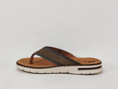 Tong homme cuir confortable ORLAND 26073 camel gris Fabrication Portugal