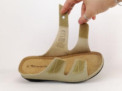 Mule femme cuir or confortable destockage TAMARIS 27510 pieds larges sensibles